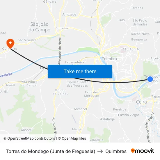 Torres do Mondego (Junta de Freguesia) to Quimbres map