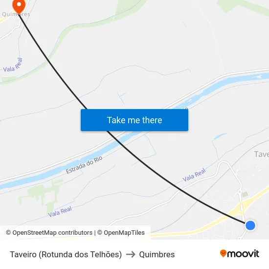 Taveiro (Rotunda dos Telhões) to Quimbres map