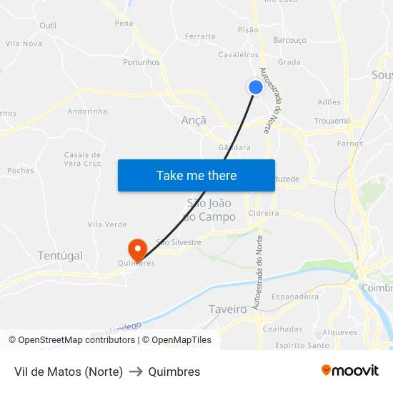 Vil de Matos (Norte) to Quimbres map