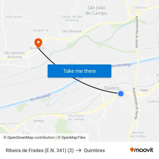 Ribeira de Frades (E.N. 341) (2) to Quimbres map