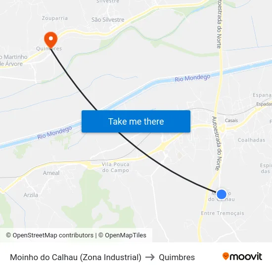 Moinho do Calhau (Zona Industrial) to Quimbres map