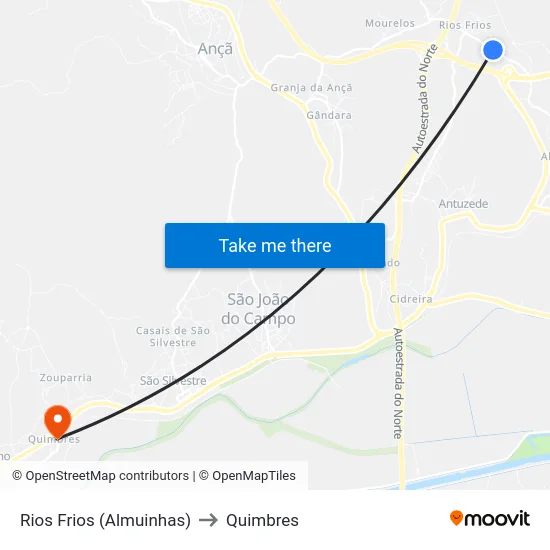 Rios Frios (Almuinhas) to Quimbres map