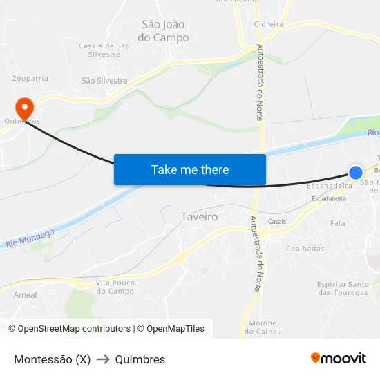 Montessão (X) to Quimbres map
