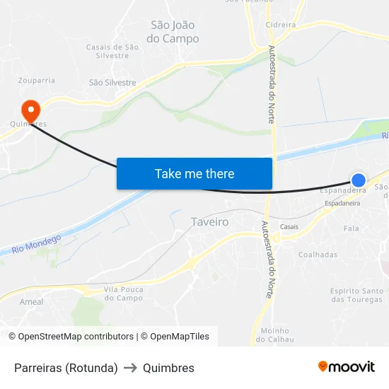 Parreiras (Rotunda) to Quimbres map