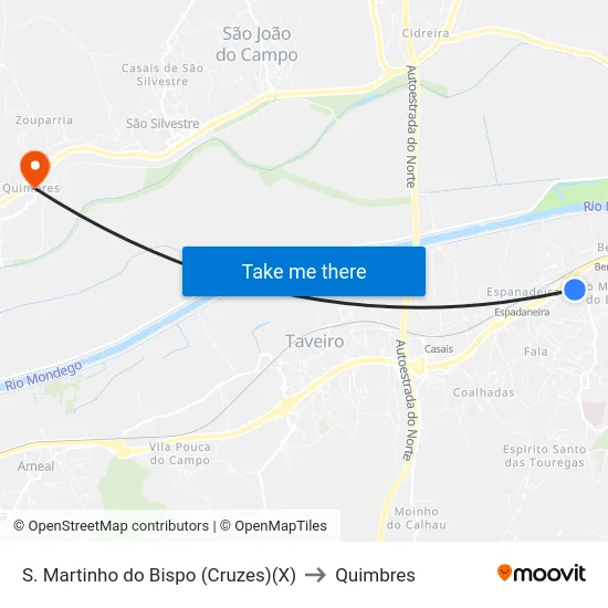 S. Martinho do Bispo (Cruzes)(X) to Quimbres map