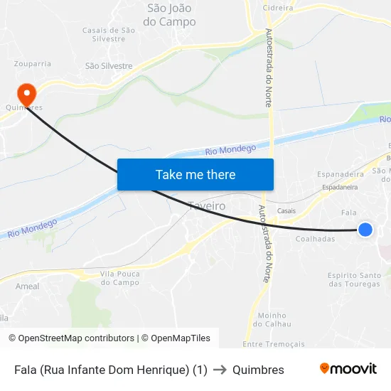 Fala (Rua Infante Dom Henrique) (1) to Quimbres map
