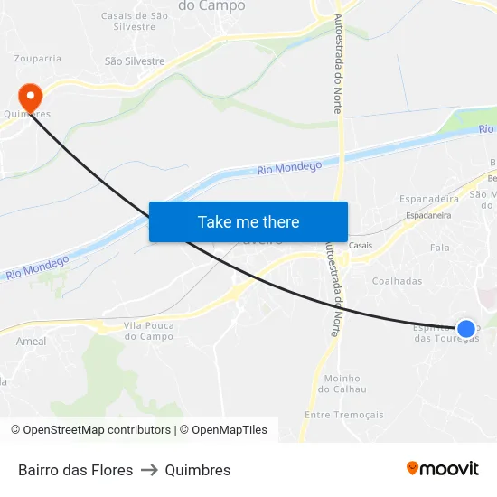 Bairro das Flores to Quimbres map