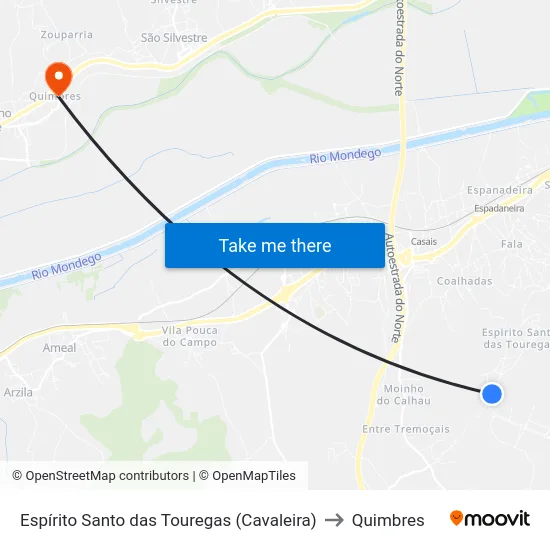 Espírito Santo das Touregas (Cavaleira) to Quimbres map
