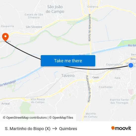 S. Martinho do Bispo (X) to Quimbres map
