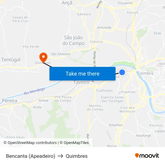 Bencanta (Apeadeiro) to Quimbres map