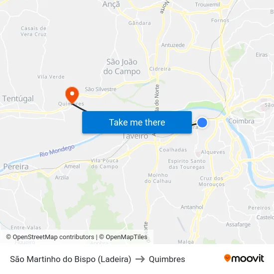 São Martinho do Bispo (Ladeira) to Quimbres map