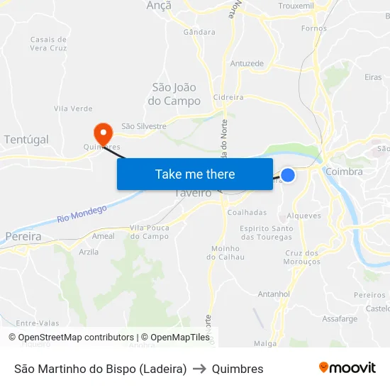 São Martinho do Bispo (Ladeira) to Quimbres map