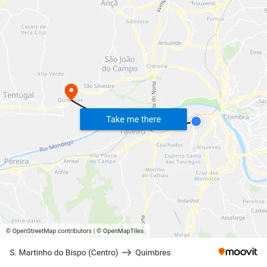S. Martinho do Bispo (Centro) to Quimbres map