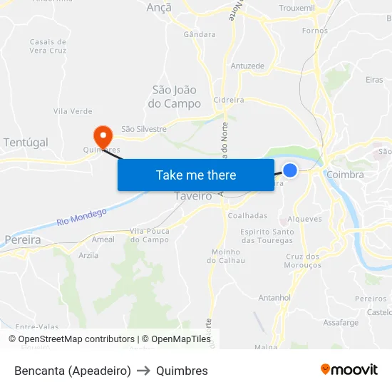 Bencanta (Apeadeiro) to Quimbres map