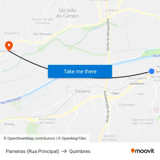 Parreiras (Rua Principal) to Quimbres map