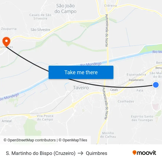 S. Martinho do Bispo (Cruzeiro) to Quimbres map