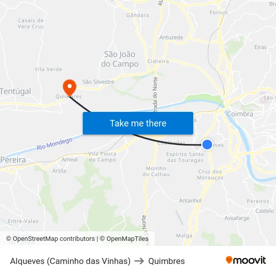 Alqueves (Caminho das Vinhas) to Quimbres map
