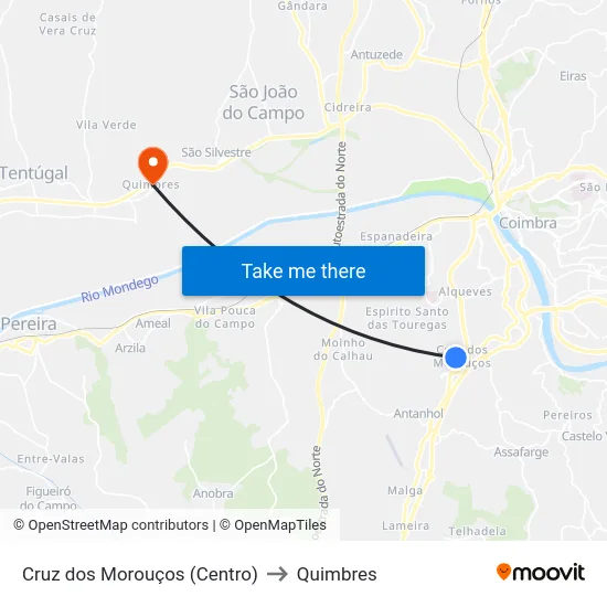 Cruz dos Morouços (Centro) to Quimbres map