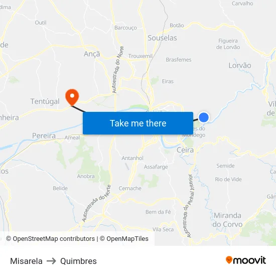Misarela to Quimbres map