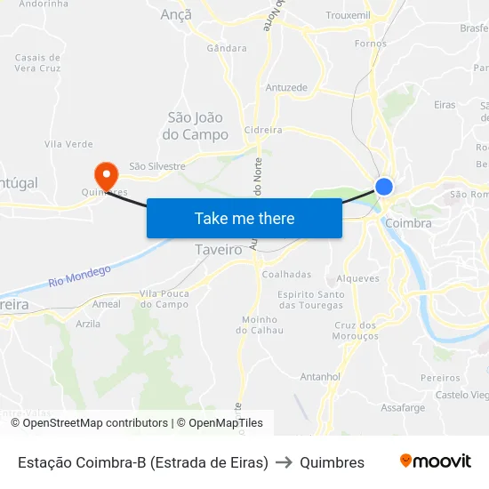 Estação Coimbra-B (Estrada de Eiras) to Quimbres map