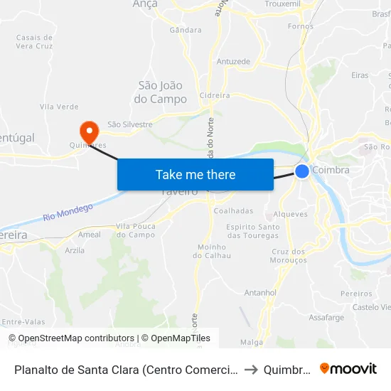 Planalto de Santa Clara (Centro Comercial) to Quimbres map