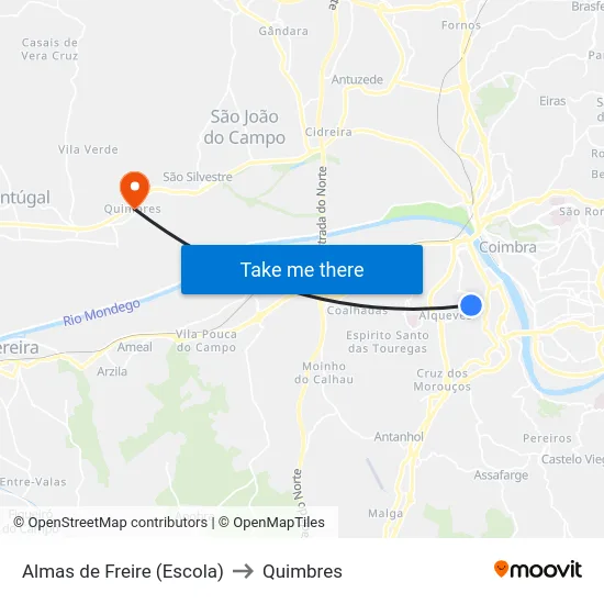 Almas de Freire (Escola) to Quimbres map