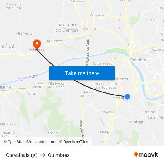 Carvalhais (X) to Quimbres map