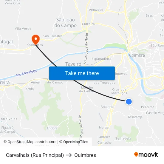 Carvalhais (Rua Principal) to Quimbres map