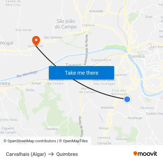 Carvalhais (Algar) to Quimbres map