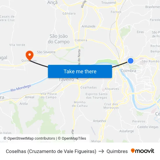 Coselhas (Cruzamento de Vale Figueiras) to Quimbres map