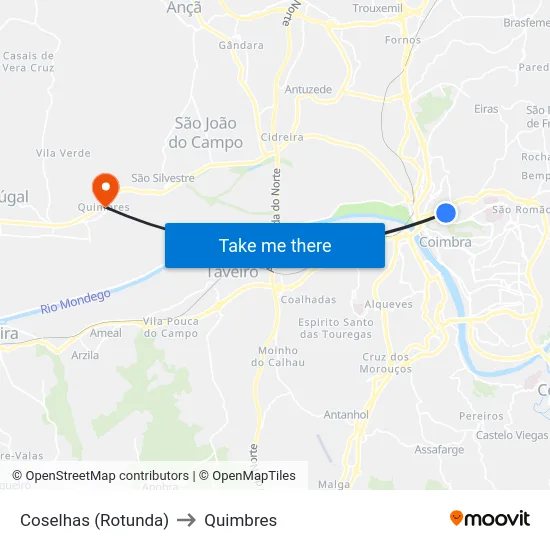 Coselhas (Rotunda) to Quimbres map