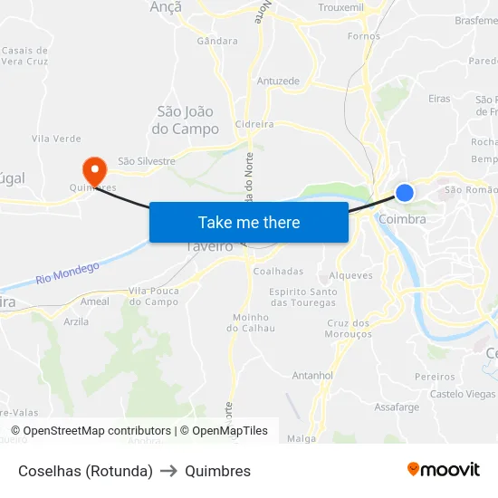Coselhas (Rotunda) to Quimbres map