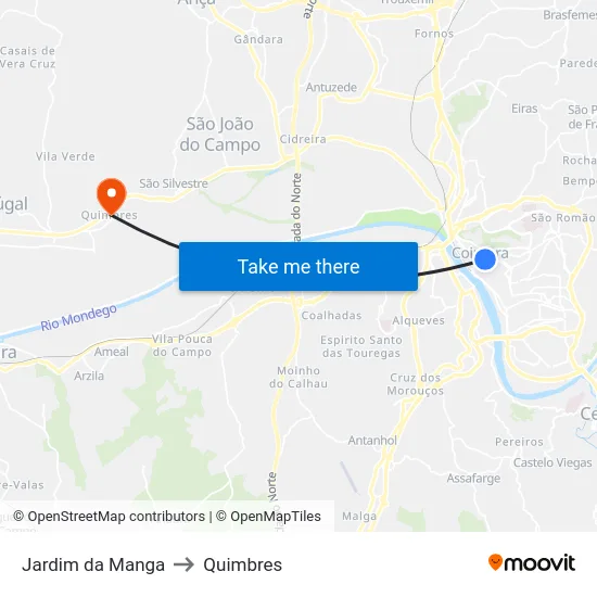 Jardim da Manga to Quimbres map