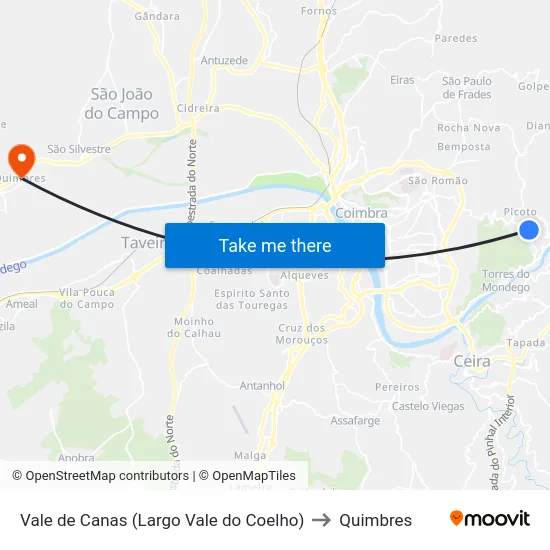 Vale de Canas (Largo Vale do Coelho) to Quimbres map