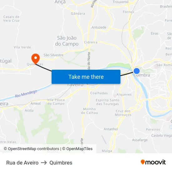 Rua de Aveiro to Quimbres map