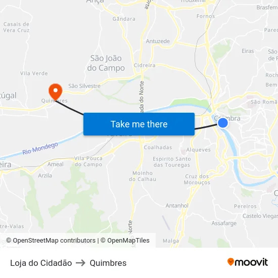 Loja do Cidadão to Quimbres map