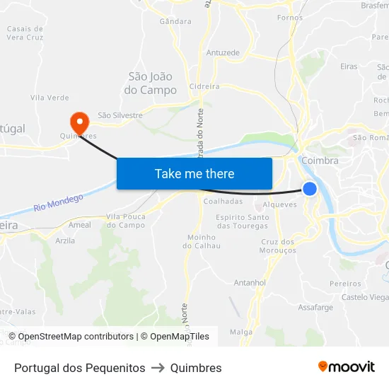 Portugal dos Pequenitos to Quimbres map