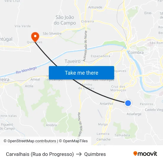 Carvalhais (Rua do Progresso) to Quimbres map
