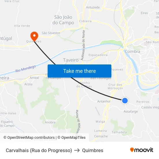 Carvalhais (Rua do Progresso) to Quimbres map