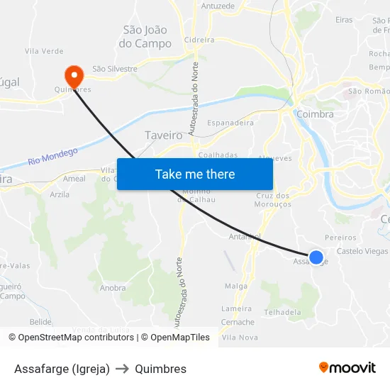 Assafarge (Igreja) to Quimbres map