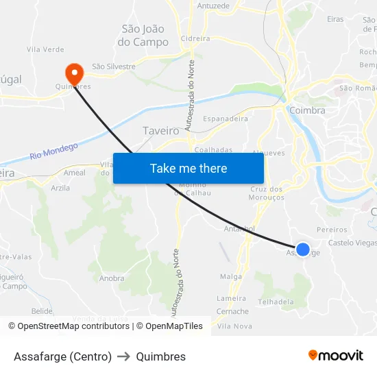 Assafarge (Centro) to Quimbres map