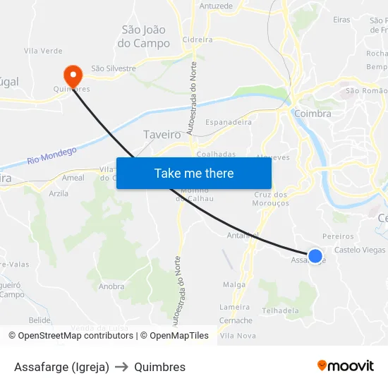 Assafarge (Igreja) to Quimbres map