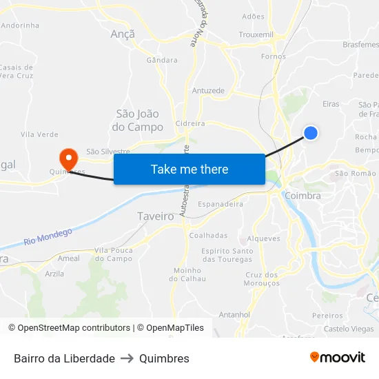 Bairro da Liberdade to Quimbres map