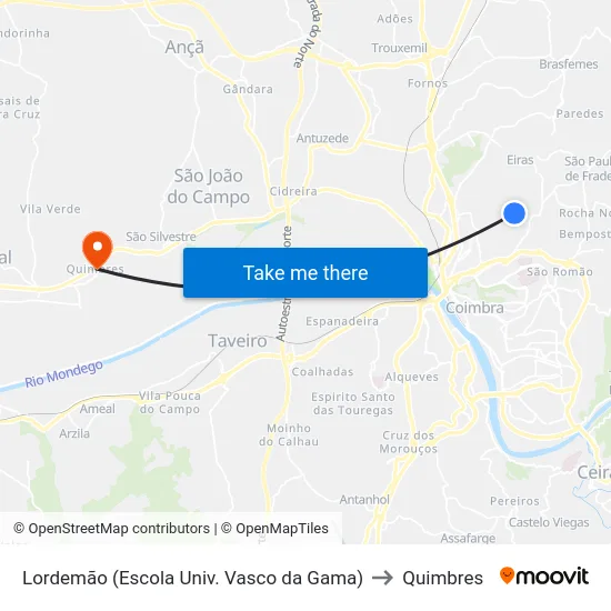 Lordemão (Escola Univ. Vasco da Gama) to Quimbres map