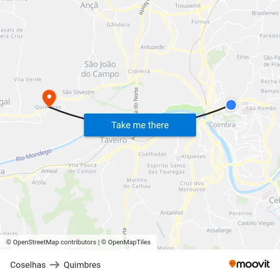 Coselhas to Quimbres map
