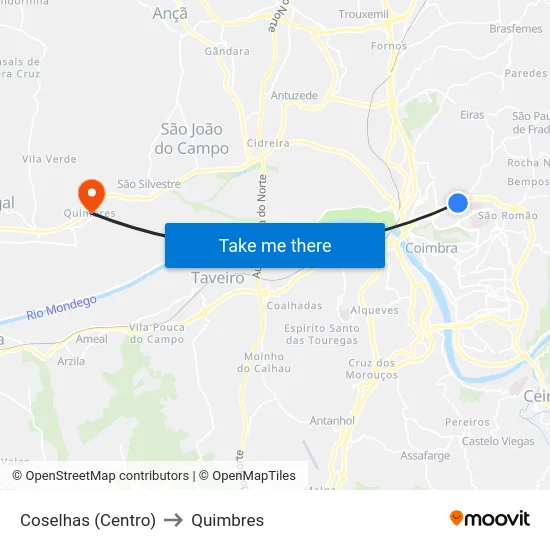 Coselhas (Centro) to Quimbres map