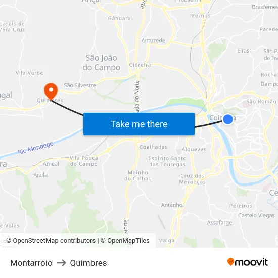 Montarroio to Quimbres map