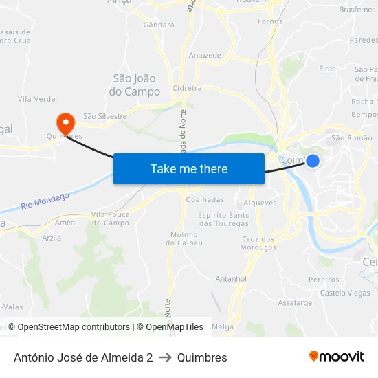 António José de Almeida 2 to Quimbres map