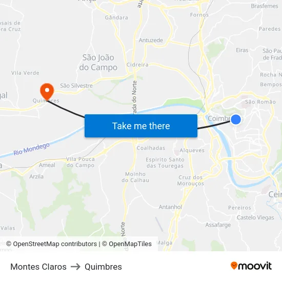 Montes Claros to Quimbres map