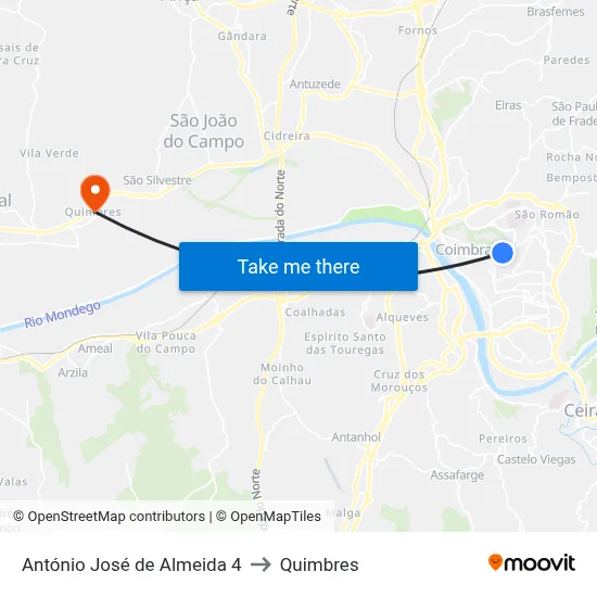 António José de Almeida 4 to Quimbres map